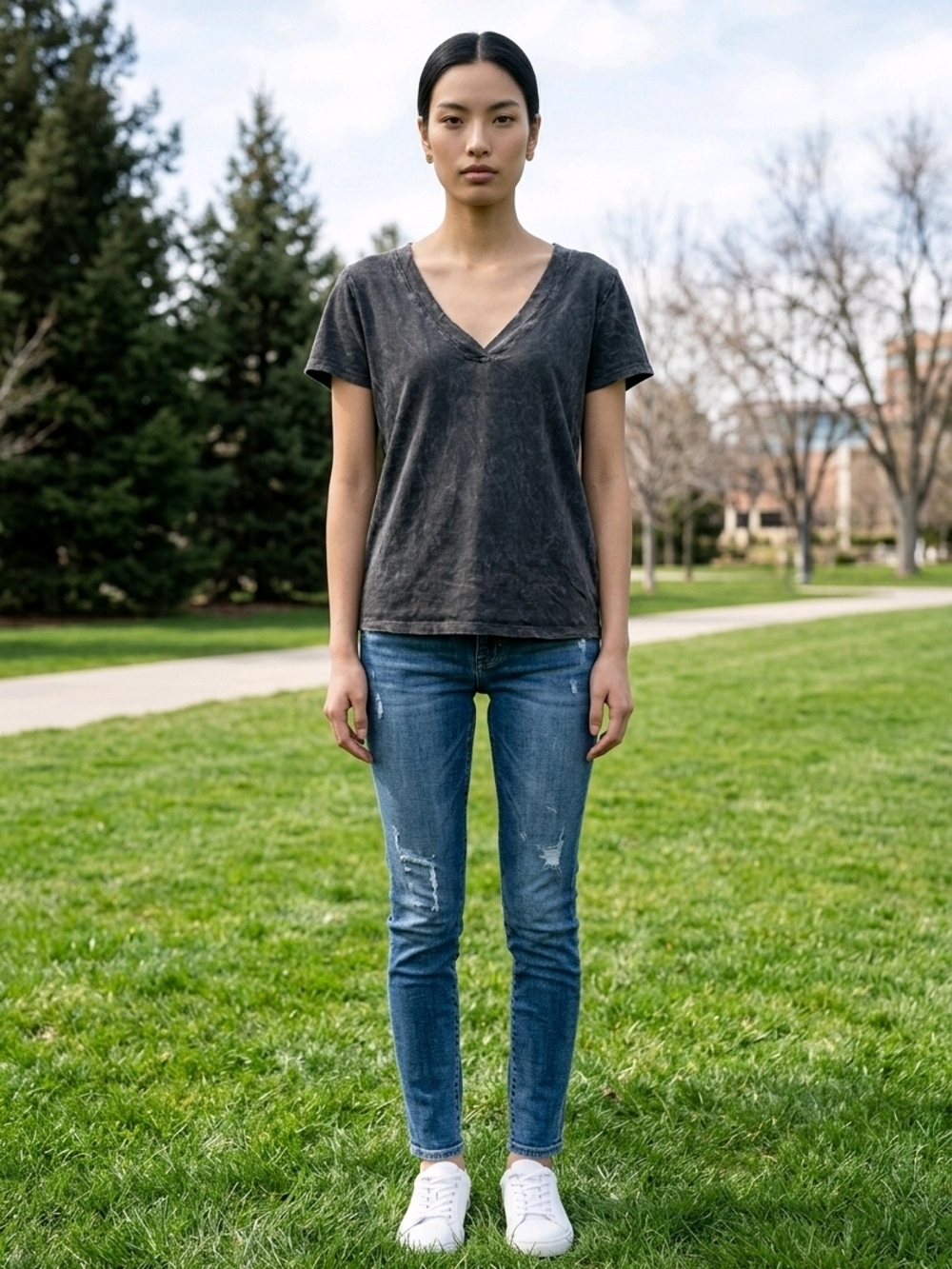 Vintage Charcoal Graphic V-Neck Tee